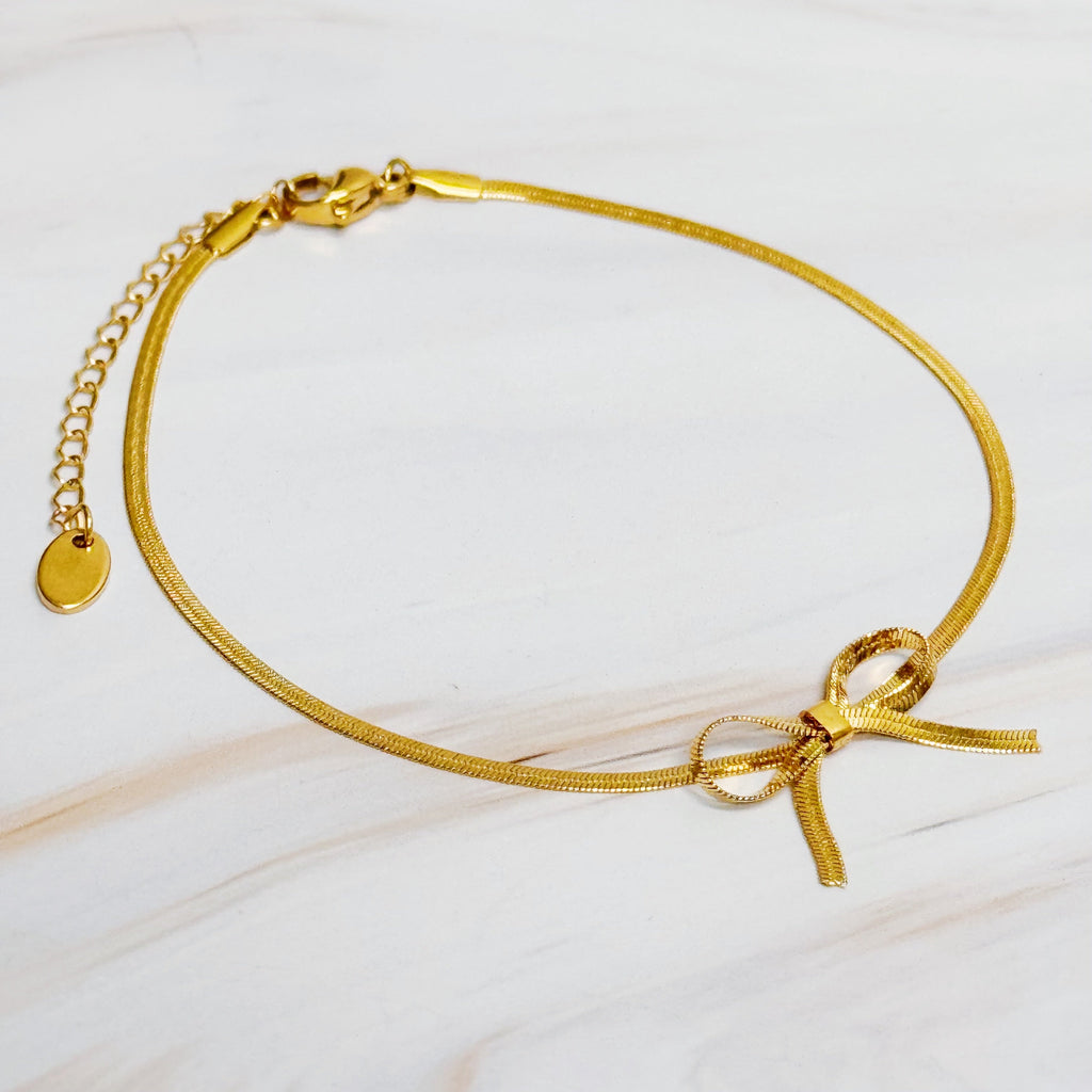 Herringbone Chain Bow Anklet-0