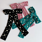 Pearl Throwed Velvet Bow Hair Clip-0