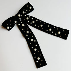 Pearl Throwed Velvet Bow Hair Clip-1 width=100 