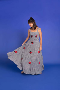 "Leora" Retro Ladybug Midi Dress width=100 