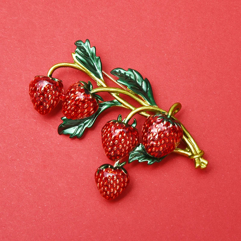 "Cerynthis" Enamel Strawberry Brooch