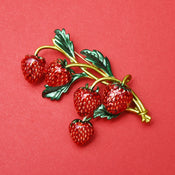 "Cerynthis" Enamel Strawberry Brooch width=100 