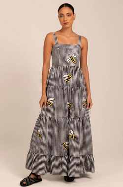 "Eudora" Retro Bumblebee Midi Dress width=100 