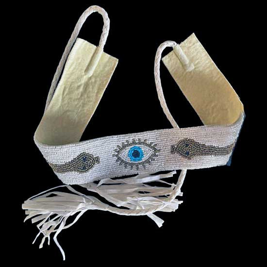 "Lumina" Hand Beaded Snake Belt - White