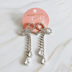 Crystal Bow Drop Earrings-4 width=100 