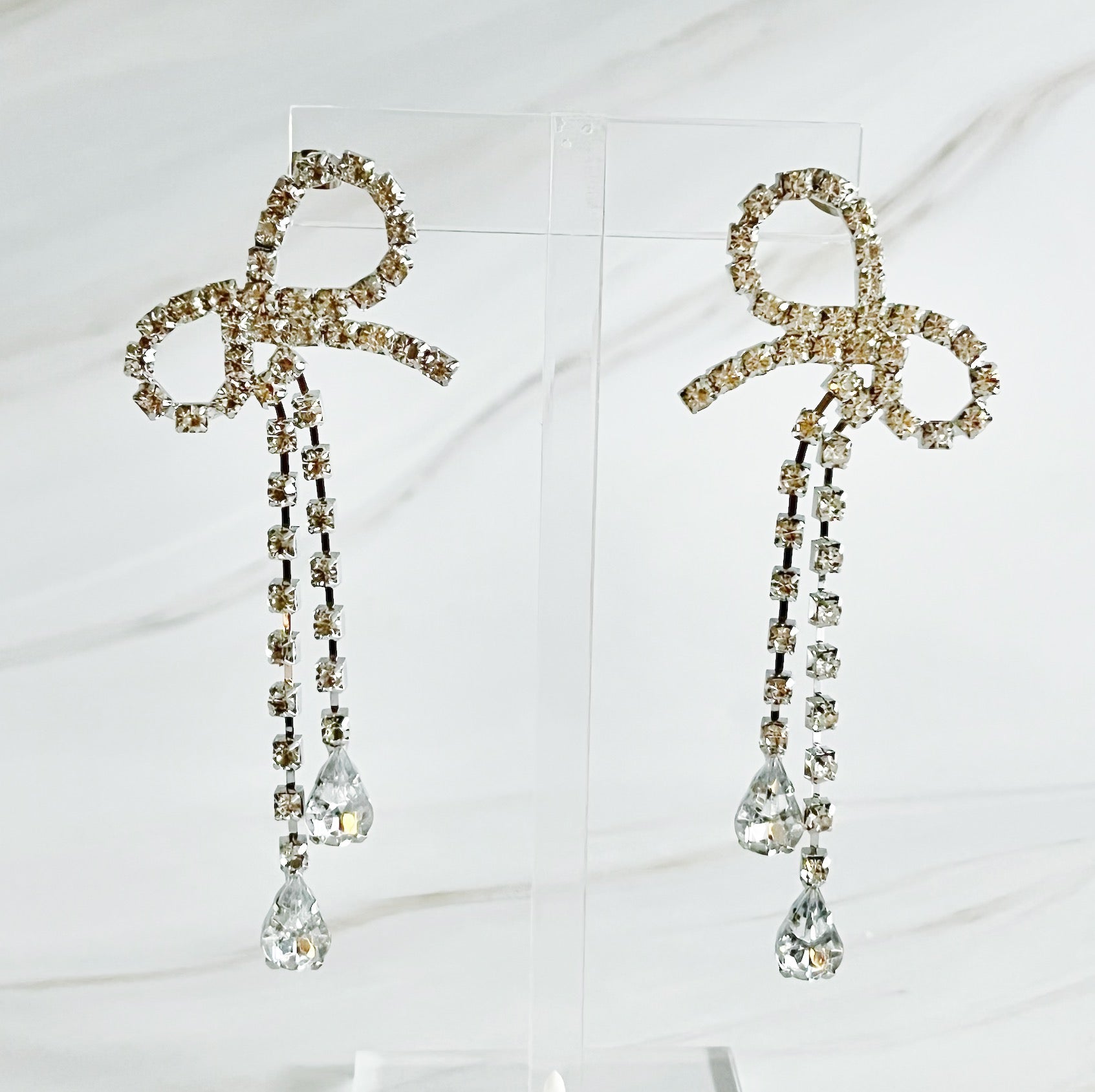 Crystal Bow Drop Earrings-3