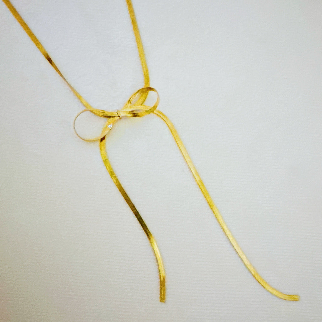 Long Drop Herringbone Bow Necklace-0