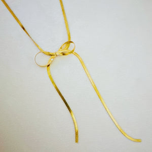 Long Drop Herringbone Bow Necklace-0