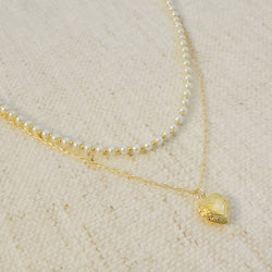 Pearls And Heart Locket Layered Necklace-1 width=100 