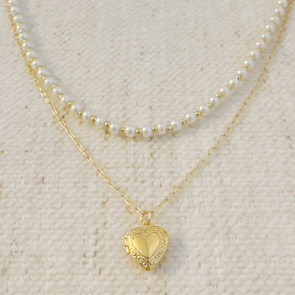 Pearls And Heart Locket Layered Necklace-0