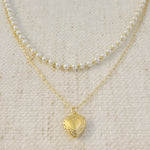 Pearls And Heart Locket Layered Necklace-0