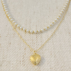 Pearls And Heart Locket Layered Necklace-0 width=100 