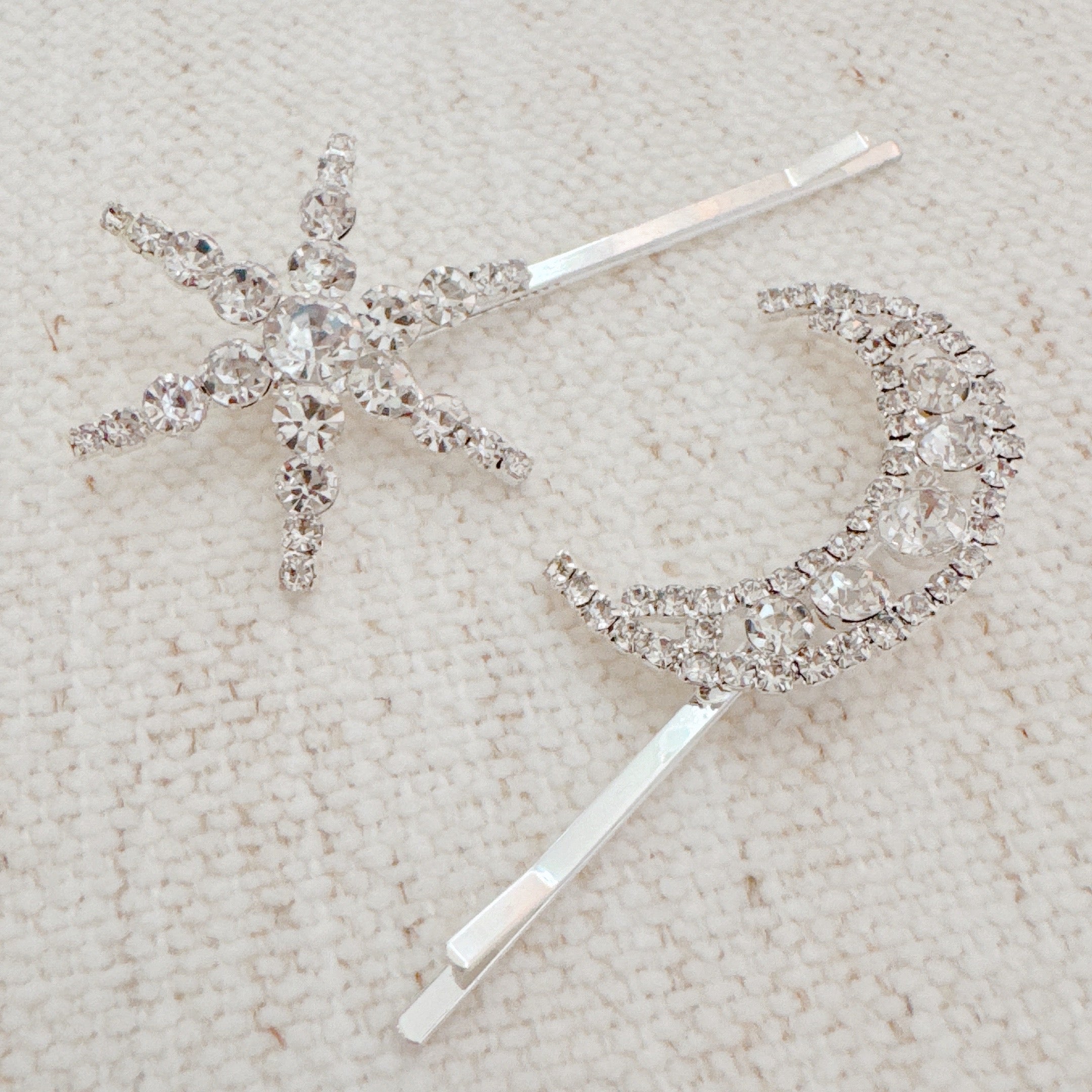 Shining Moon And Star Bobby Pin Set Of 2-0