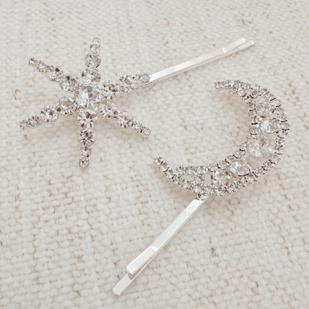 Shining Moon And Star Bobby Pin Set Of 2-0