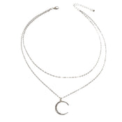 Women Accessories Double layer Chain with Rhinestone Moon Charm Trendy Necklace-4 width=100 