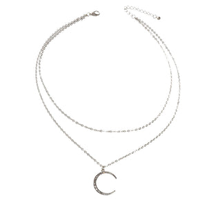 Women Accessories Double layer Chain with Rhinestone Moon Charm Trendy Necklace-4