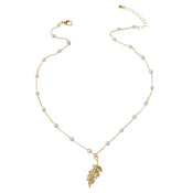 Feelontop Fashion Jewellery Pearl Gold Leaf Pendant Necklace Women Accessories-4 width=100 