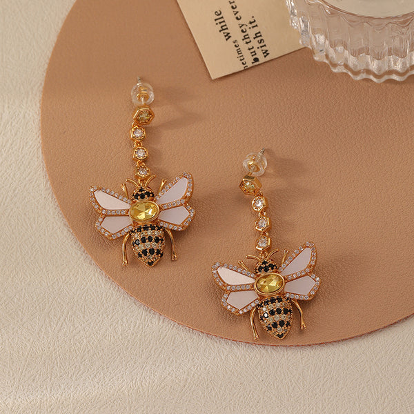 Women's Vintage Bee Earrings with Zircon
