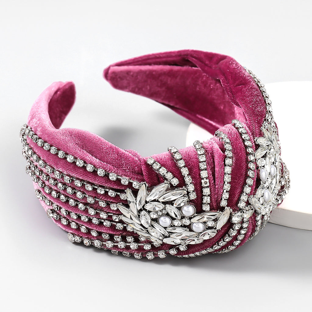 Pleuche Cloth Fabric Diamond Flower Headband Female Wide Brim Knotted Hair Accessories