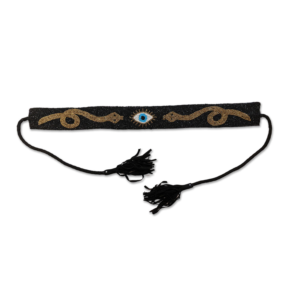 "Lumina" Beaded Snake Belt - Black