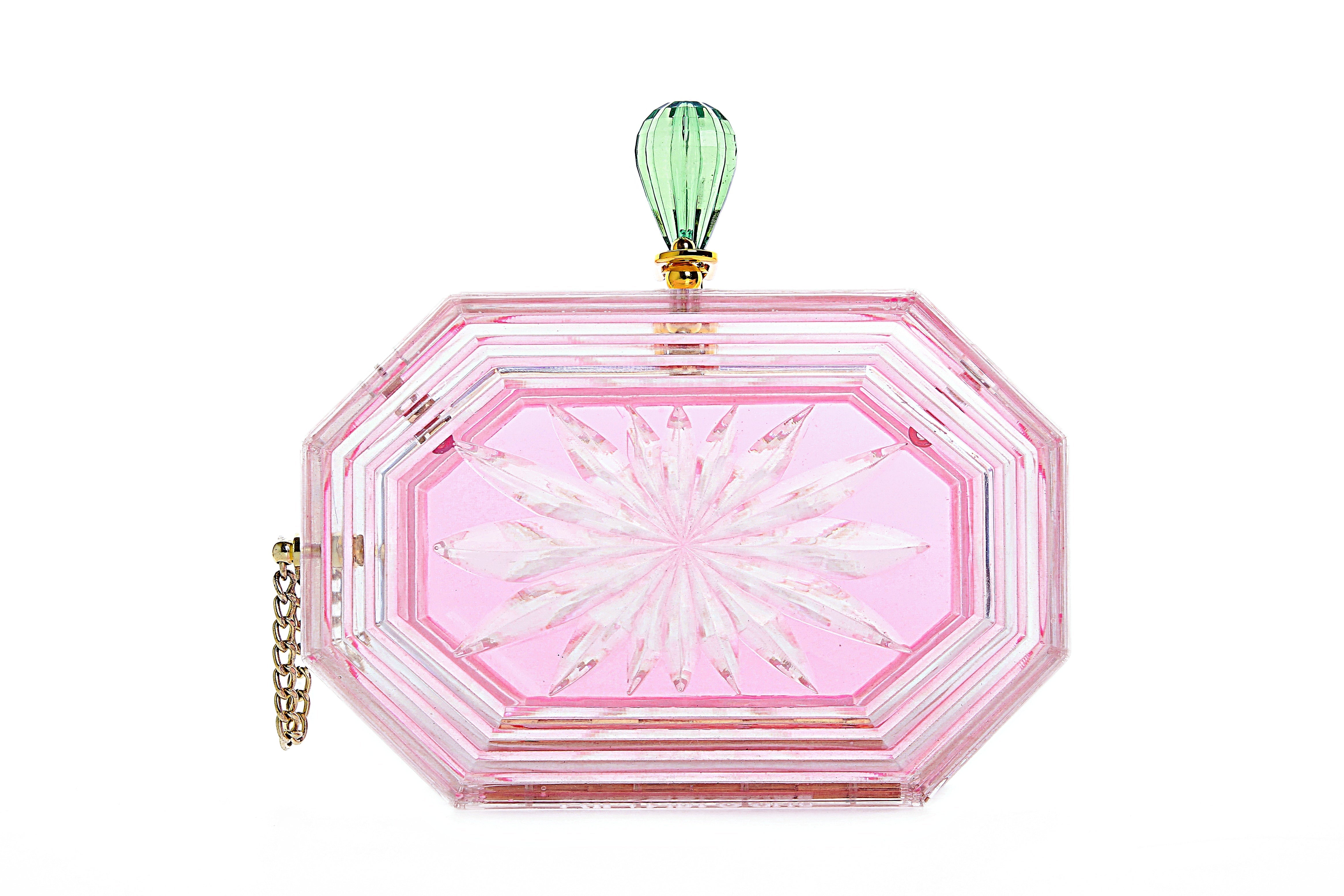 Perfume Bottle Clear Flower Cut Acrylic Box Clutch-Pink-0