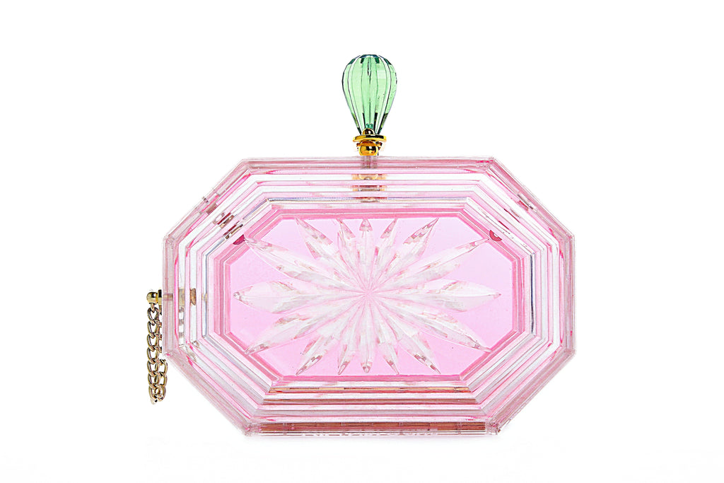 Perfume Bottle Clear Flower Cut Acrylic Box Clutch-Pink-0