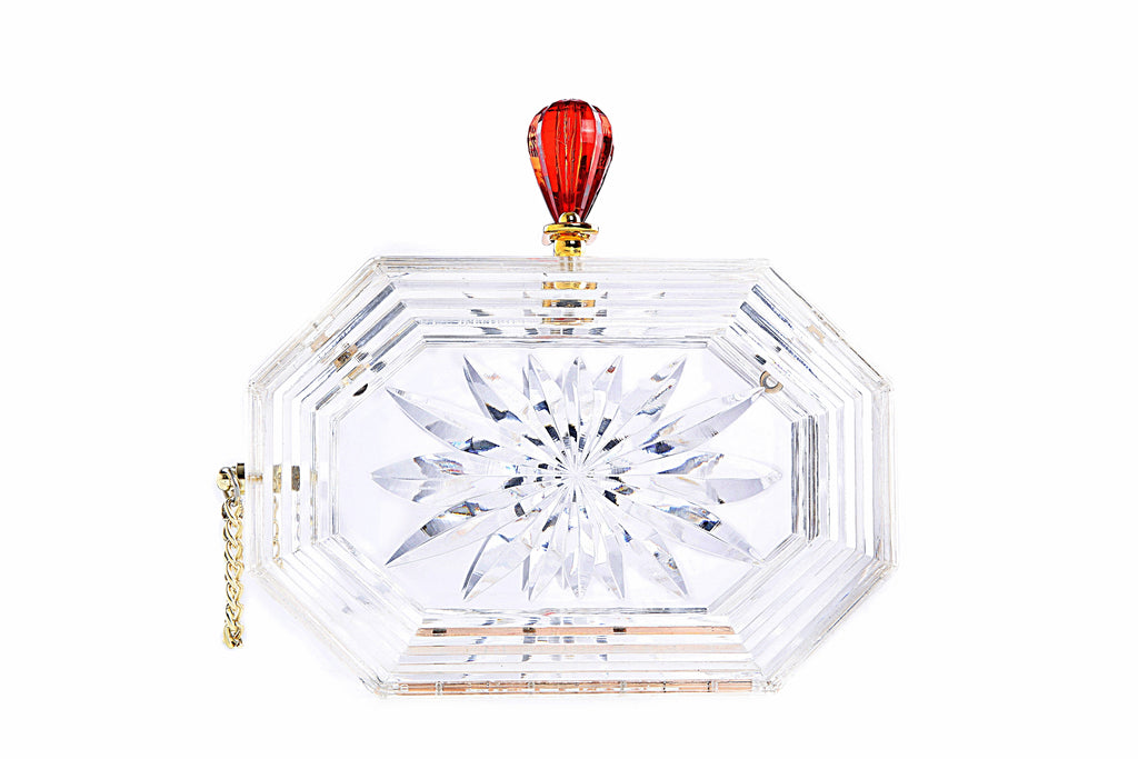 Perfume Bottle Clear Flower Cut Acrylic Box Clutch-Clear-0