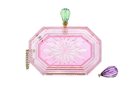 Perfume Bottle Clear Flower Cut Acrylic Box Clutch-Pink-1 width=100 