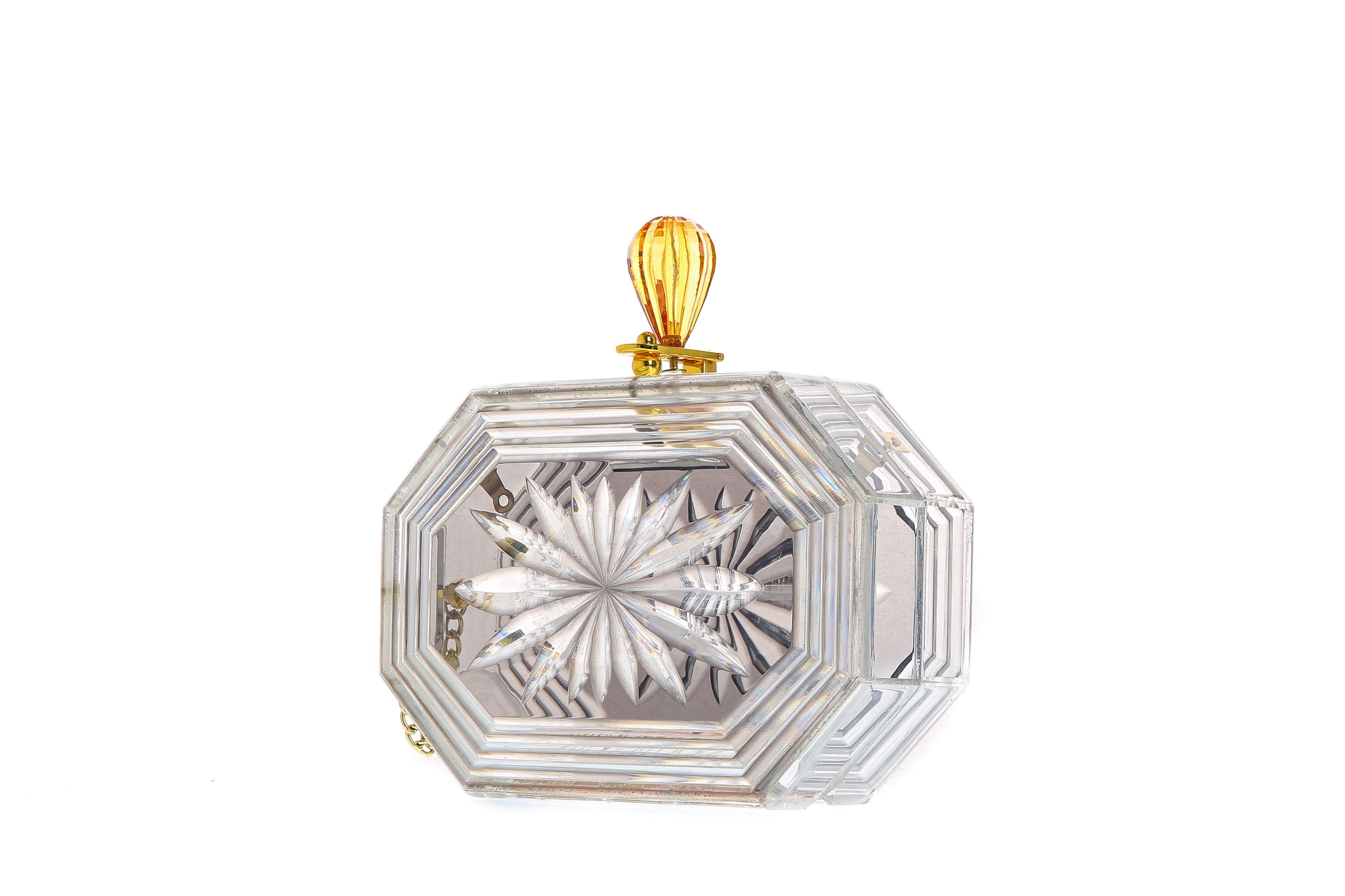 Perfume Bottle Clear Flower Cut Acrylic Box Clutch-Gray-2