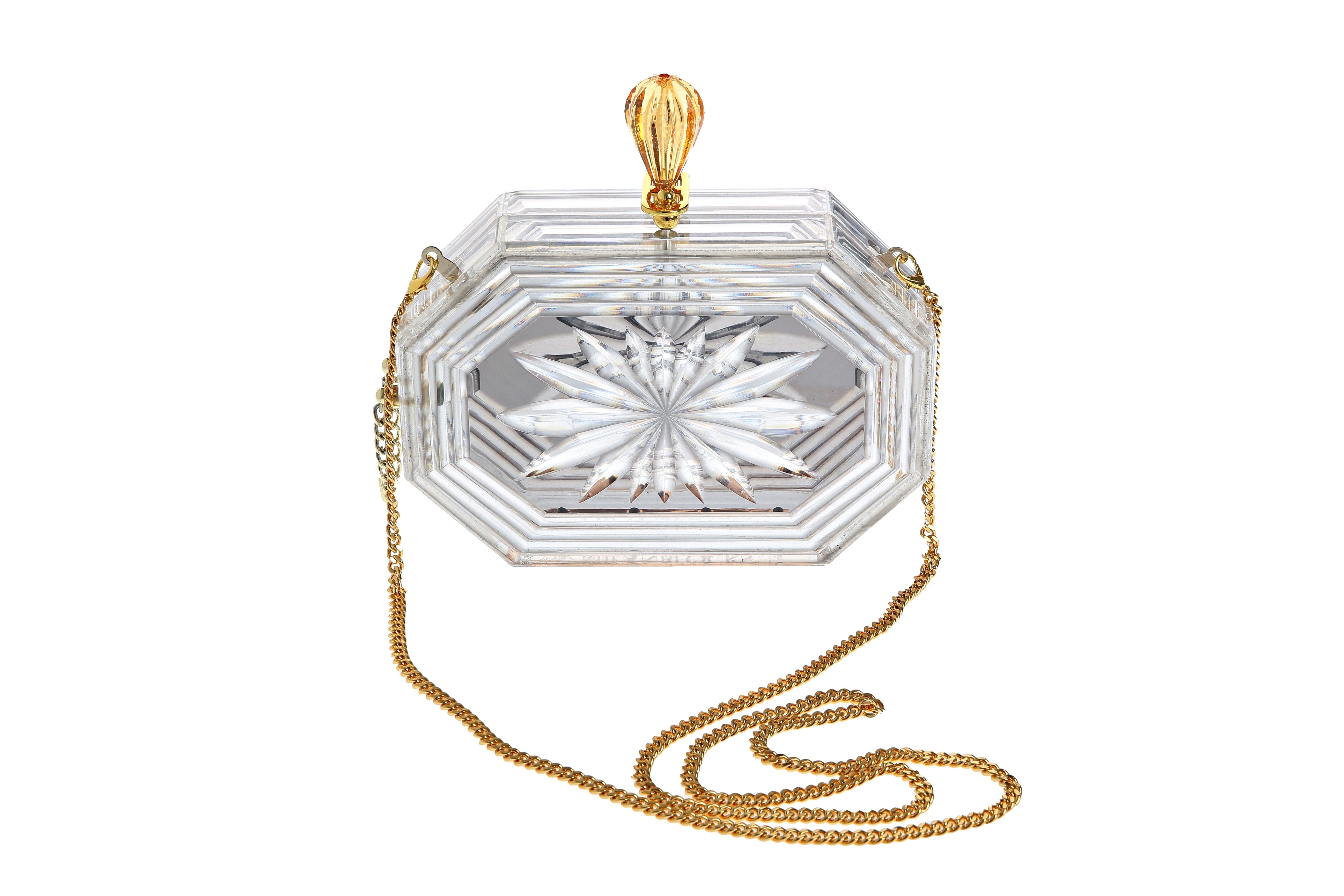 Perfume Bottle Clear Flower Cut Acrylic Box Clutch-Gray-4