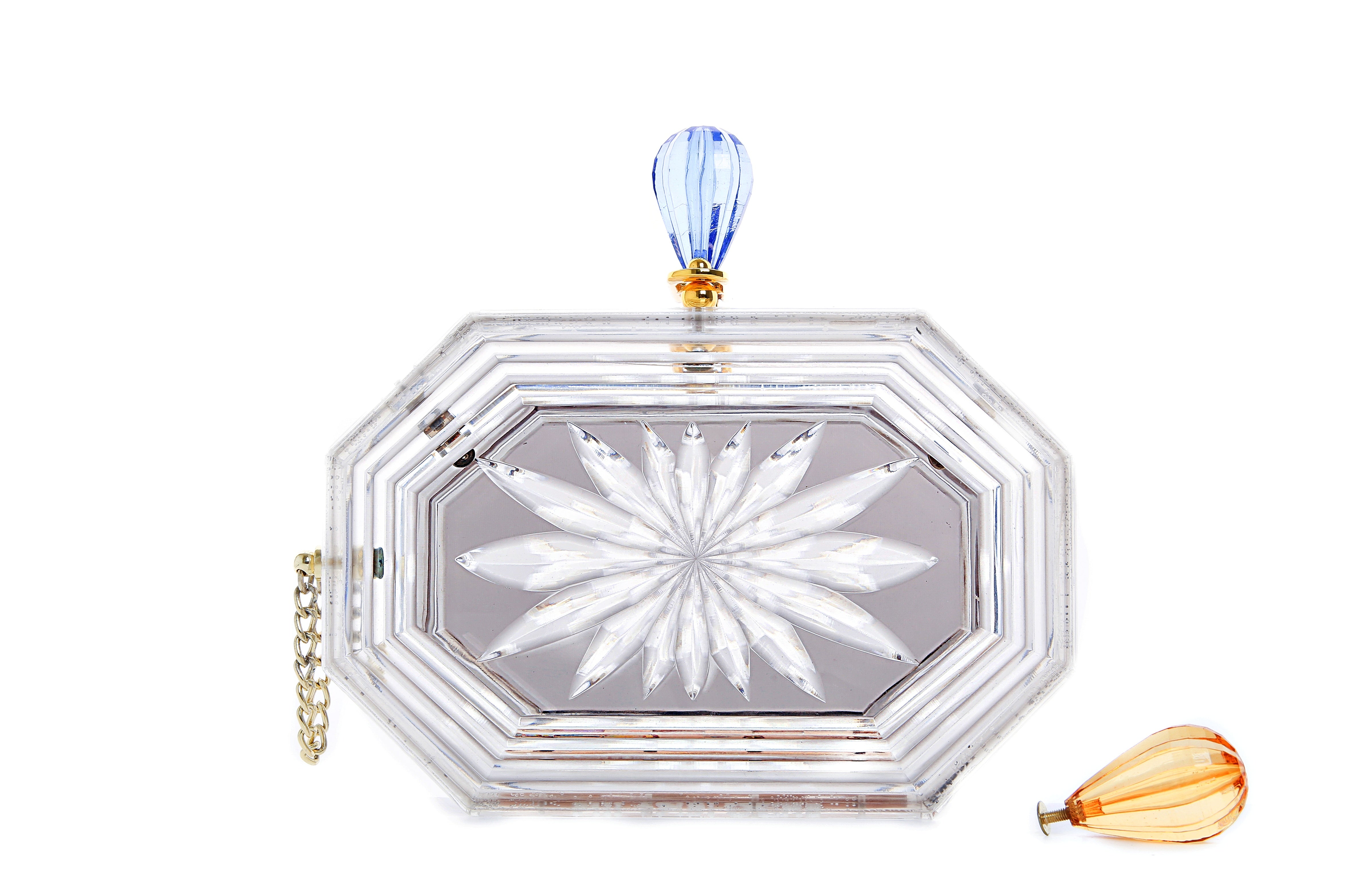 Perfume Bottle Clear Flower Cut Acrylic Box Clutch-Gray-1
