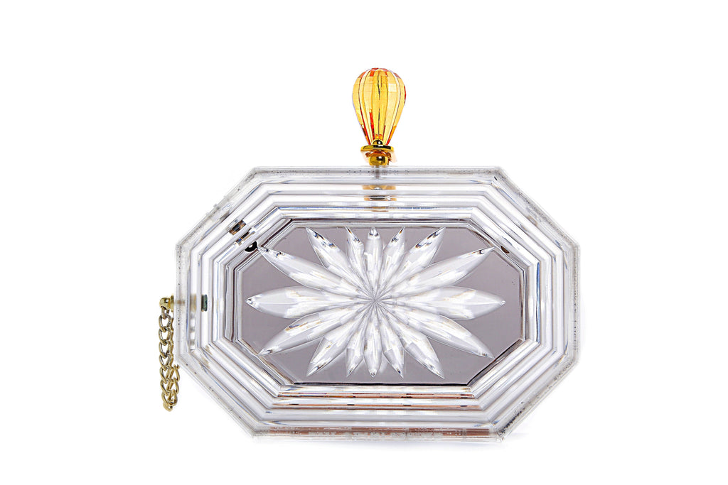 Perfume Bottle Clear Flower Cut Acrylic Box Clutch-Gray-0