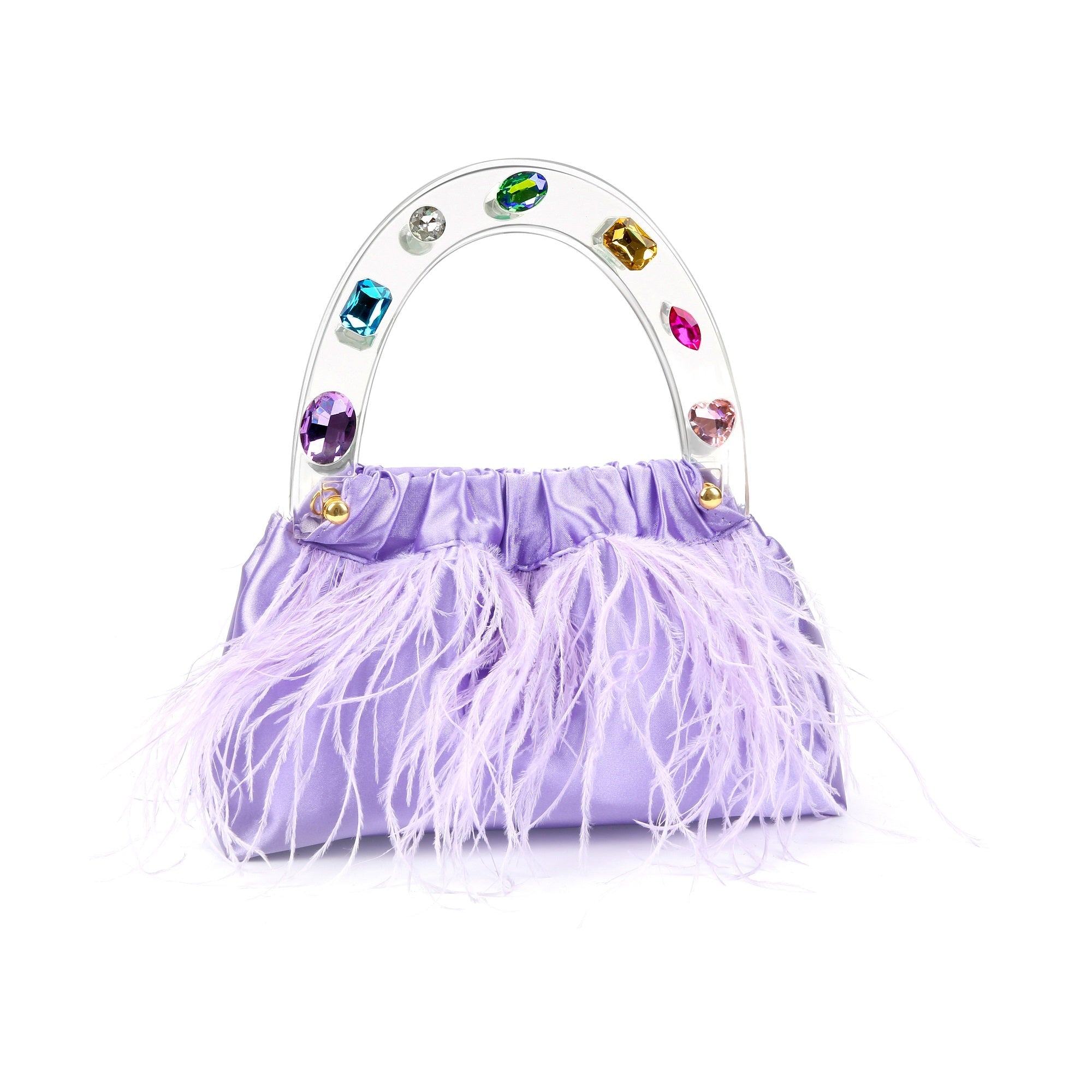 Regal Purple Diamond-Adorned Feather Acrylic Top Handle Bag-2