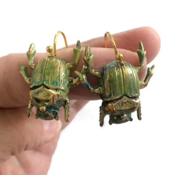 "Scarabos" Green Beetle Earrings