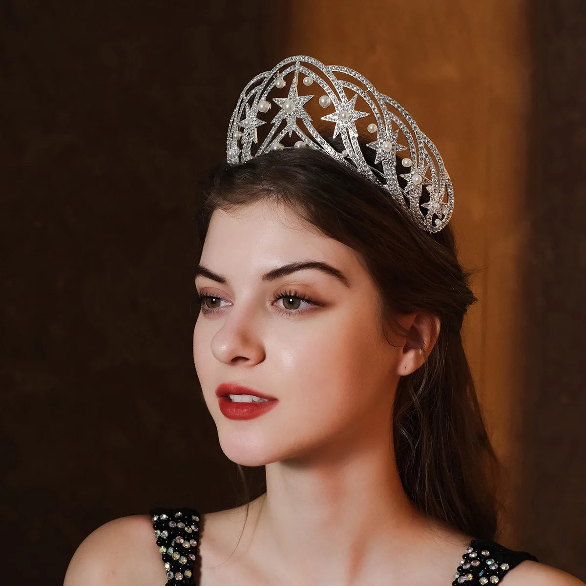 "Editha" Rhinestone Pearl Tiara