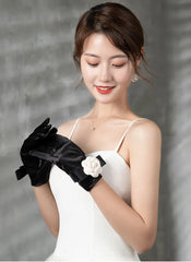 "Sabina" Camellia Satin Gloves width=100 