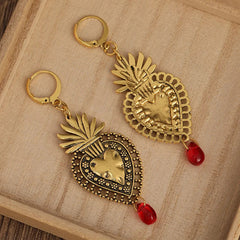 "Nanette" Golden Flaming Heart Earrings
