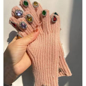 "Gemelion" Rhinestone Wool Gloves width=100 