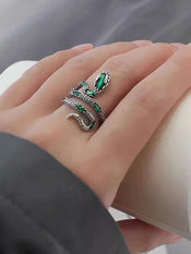 "Thessalos" Green Snake Ring width=100 