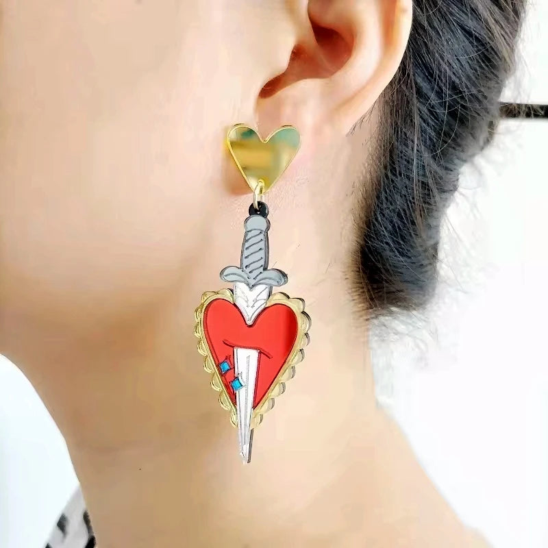 "Osburga" Heart Sword Earrings