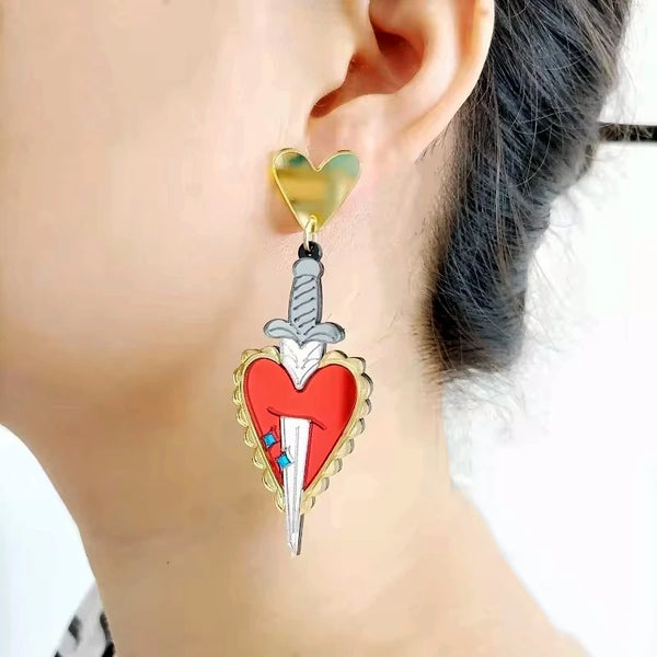 "Osburga" Heart Sword Earrings