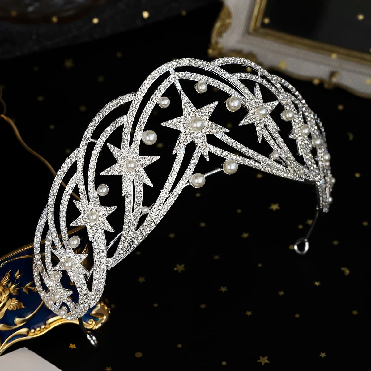 "Editha" Rhinestone Pearl Tiara