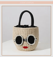 "Carenza" Red Lips Woven Bag width=100 