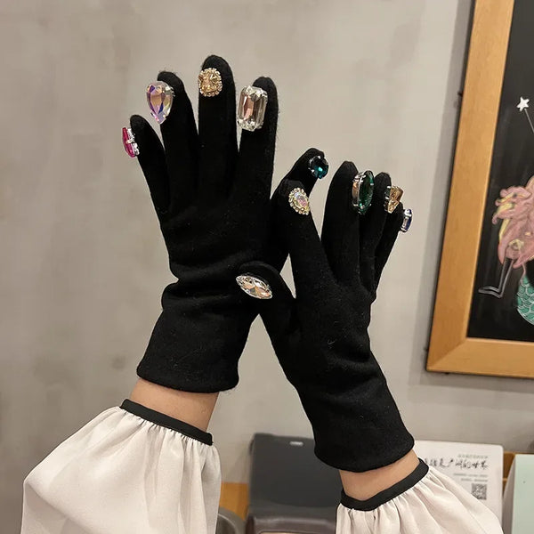 "Glacella" Rhinestone Winter Gloves
