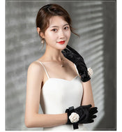 "Sabina" Camellia Satin Gloves width=100 