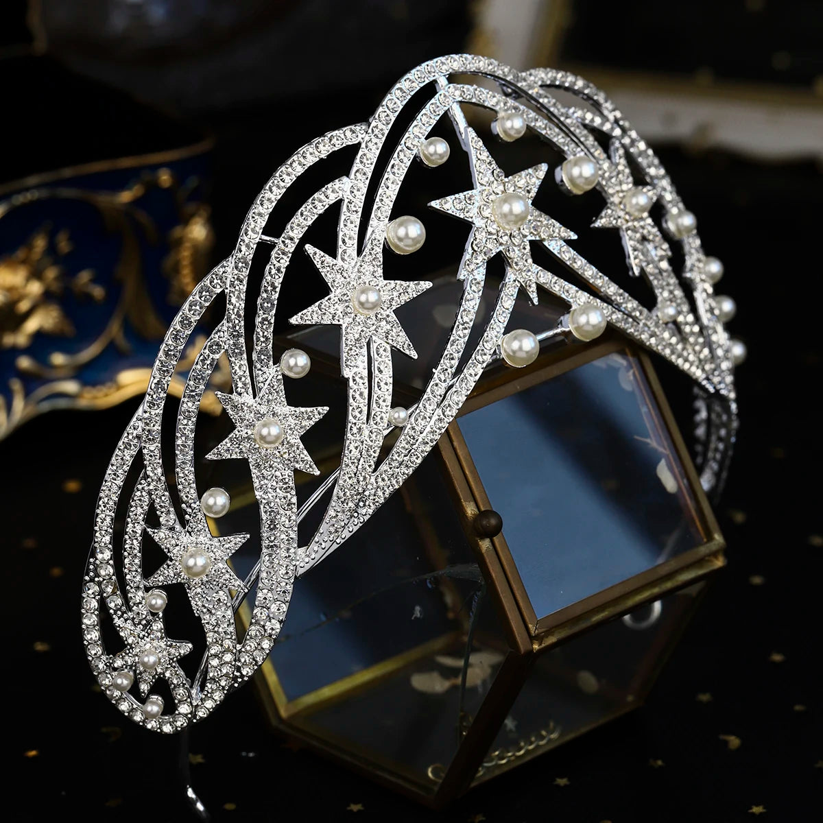 "Editha" Rhinestone Pearl Tiara