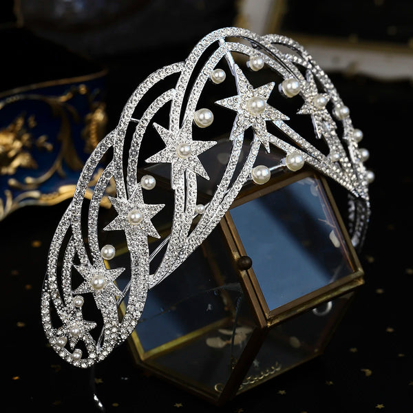 "Editha" Rhinestone Pearl Tiara