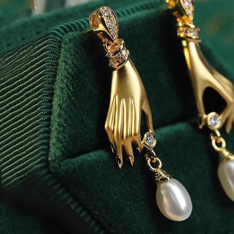 "Vashti" Hand & Pearl Earrings