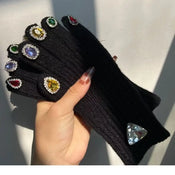 "Gemelion" Rhinestone Wool Gloves width=100 