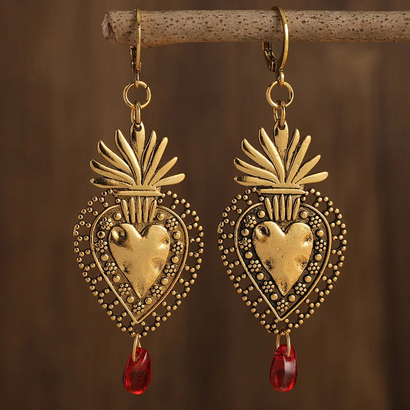 "Nanette" Golden Flaming Heart Earrings